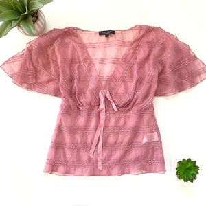 Sheer Short Sleeve V-Neck Blouse